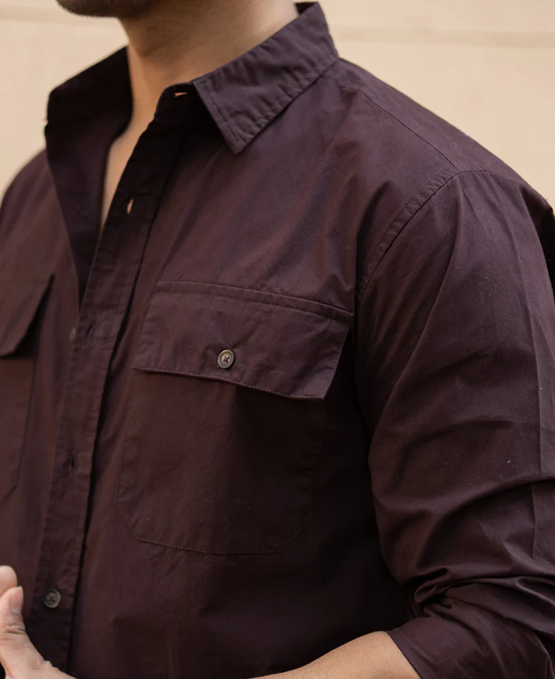 Wine Double Pocket Lightweight Shirt 100% Cotton - Image 4
