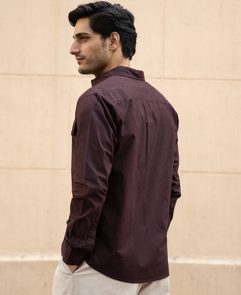 Wine Double Pocket Lightweight Shirt 100% Cotton - Image 5