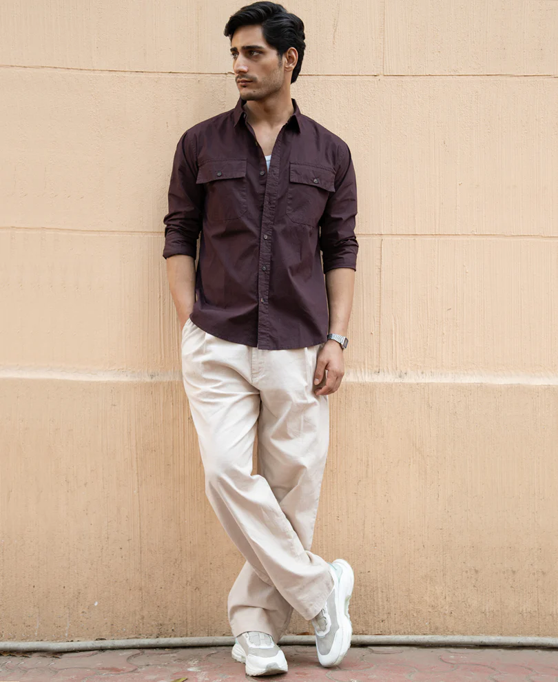 Wine Double Pocket Lightweight Shirt 100% Cotton - Image 6