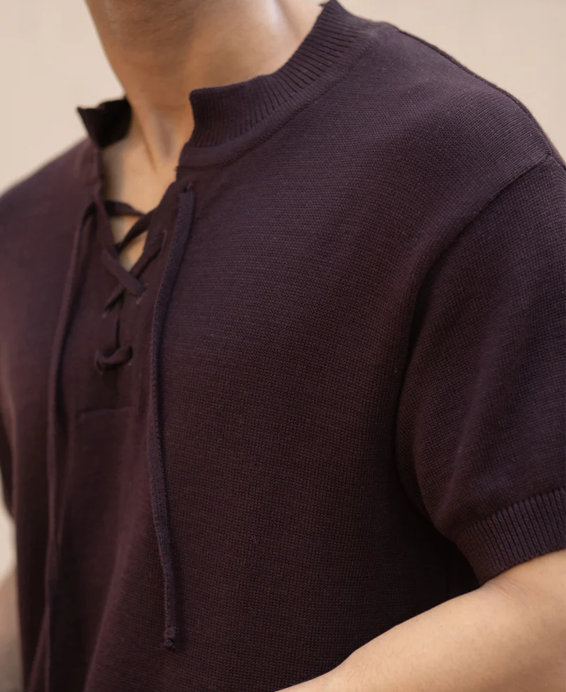 Wine Henley T-Shirt 100% Cotton - Image 4