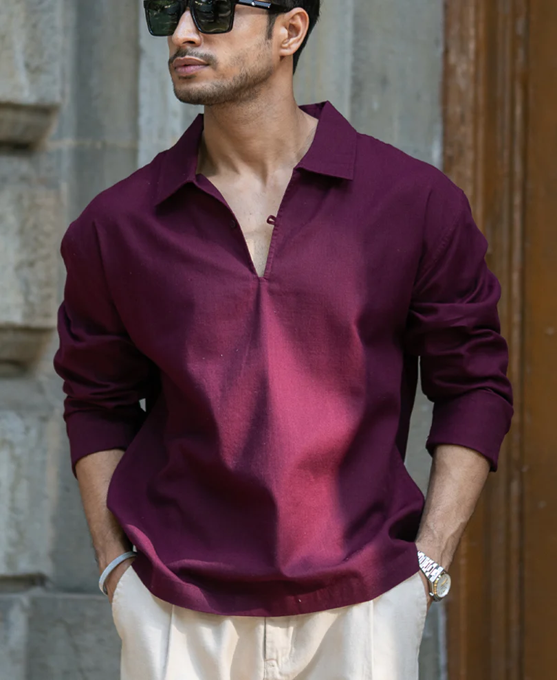 Wine Lightweight Structured Kurta Shirt 100% Cotton - Image 2