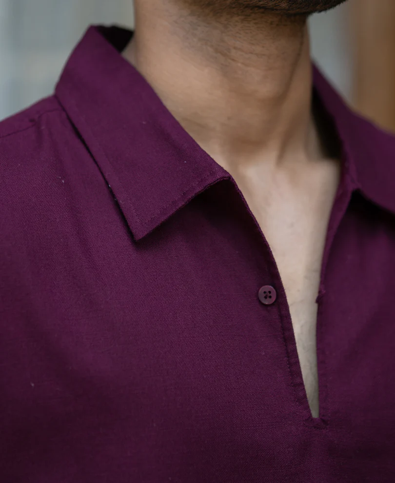 Wine Lightweight Structured Kurta Shirt 100% Cotton - Image 3