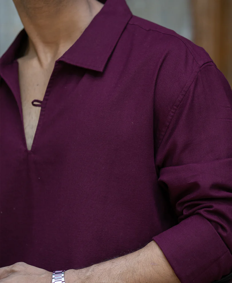 Wine Lightweight Structured Kurta Shirt 100% Cotton - Image 4