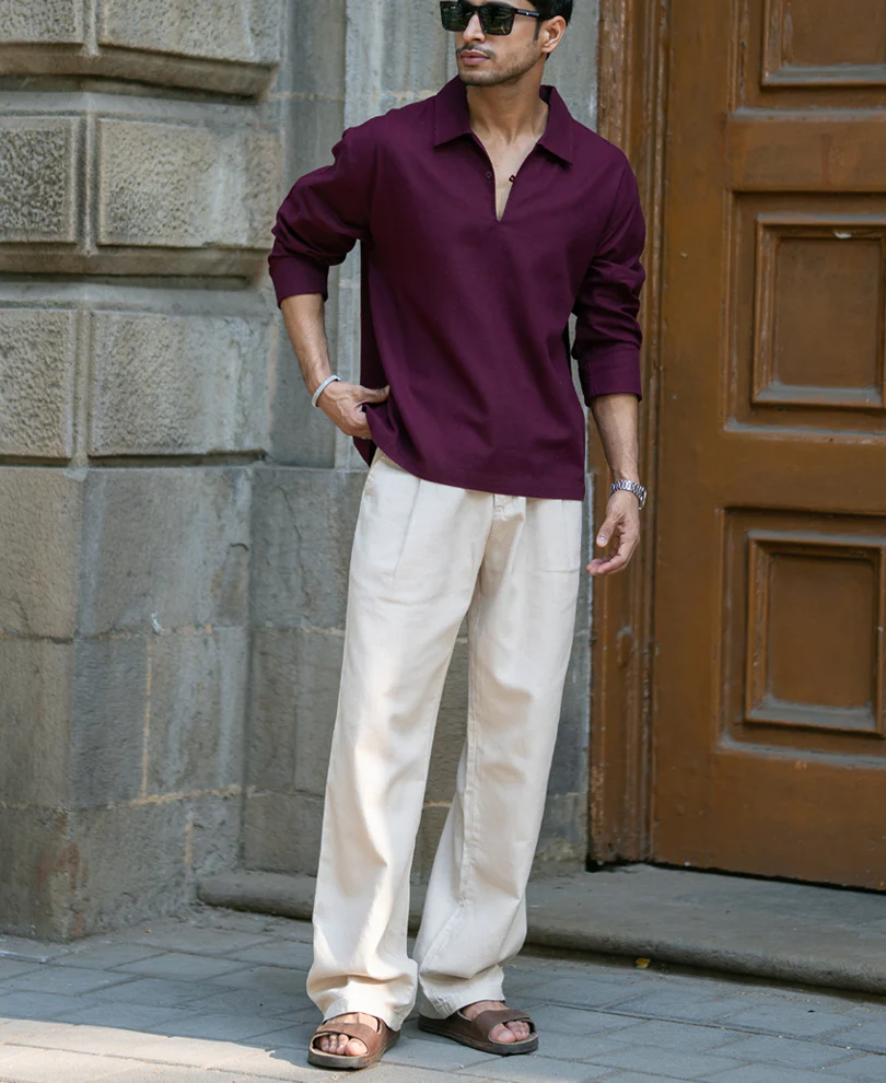 Wine Lightweight Structured Kurta Shirt 100% Cotton - Image 6