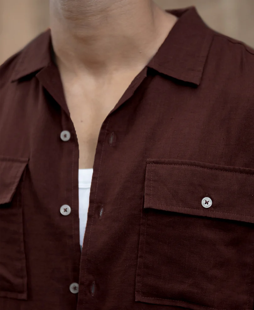Wine Linen Double Pocket Shirt - Image 5