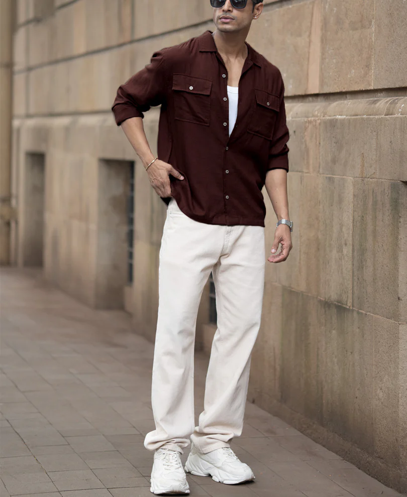 Wine Linen Double Pocket Shirt - Image 7