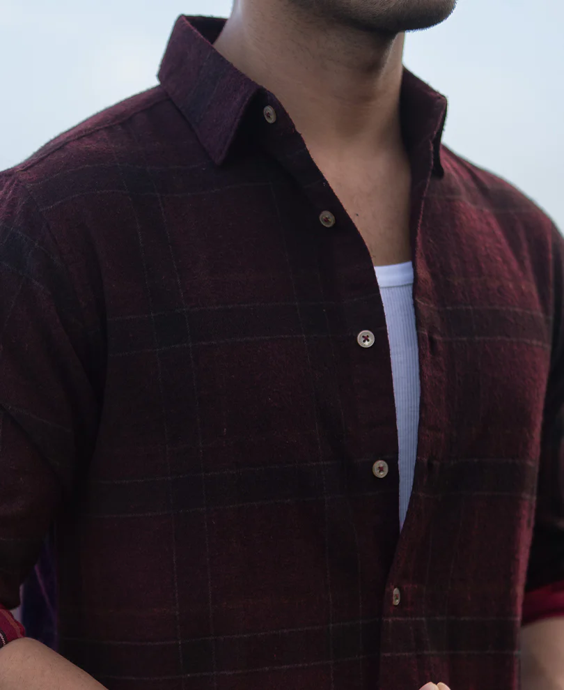 Wine Ombre Checks Shirt - Image 2
