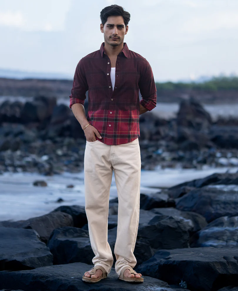 Wine Ombre Checks Shirt - Image 5