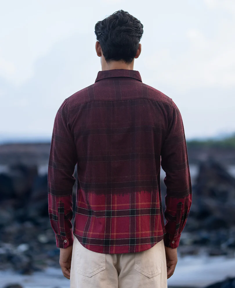 Wine Ombre Checks Shirt - Image 6