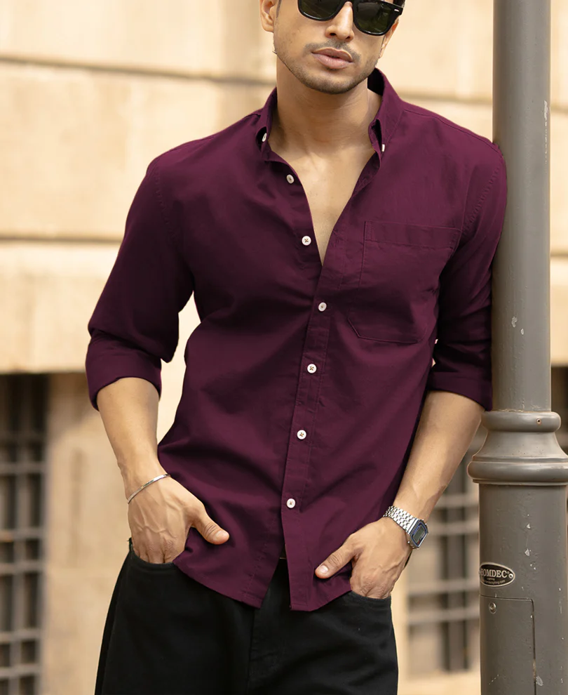 Wine Oxford Shirt 100% Cotton - Image 2