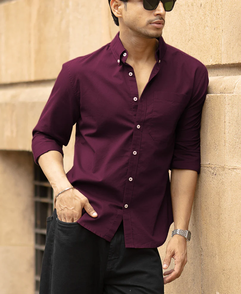 Wine Oxford Shirt 100% Cotton - Image 3