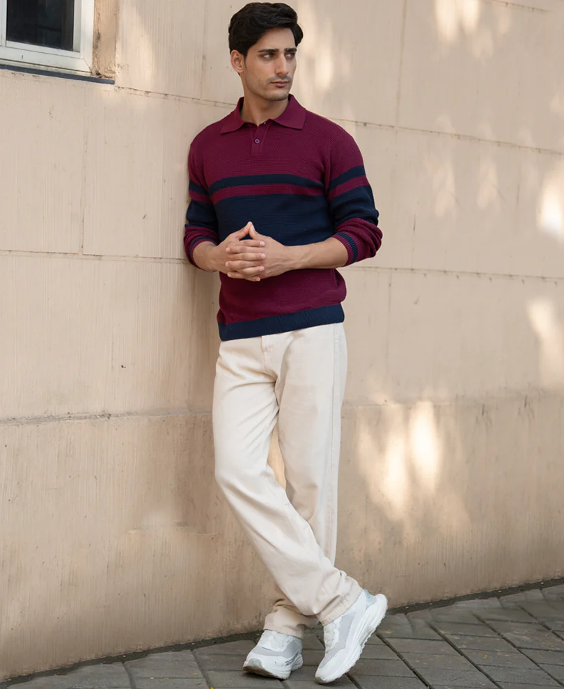 Wine Stripe Knit T-Shirt 100% Cotton - Image 7