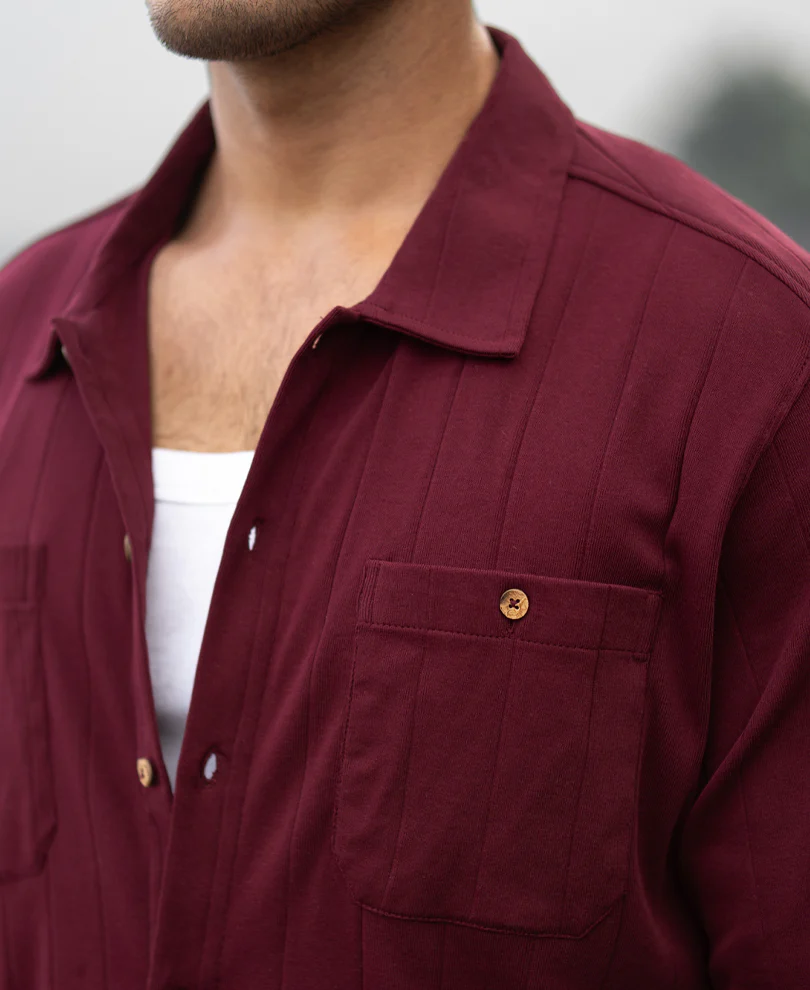 Wine Striped Knitted Shirt 100% Cotton - Image 4