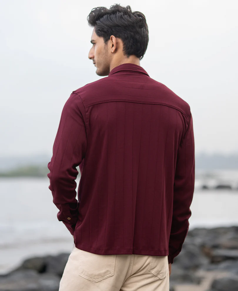 Wine Striped Knitted Shirt 100% Cotton - Image 5