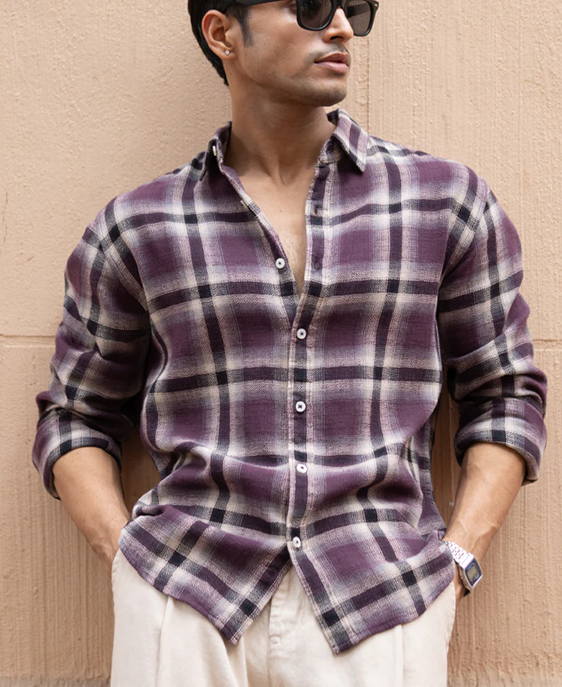 Wine Structured Checks Shirt 100% Cotton - Image 2