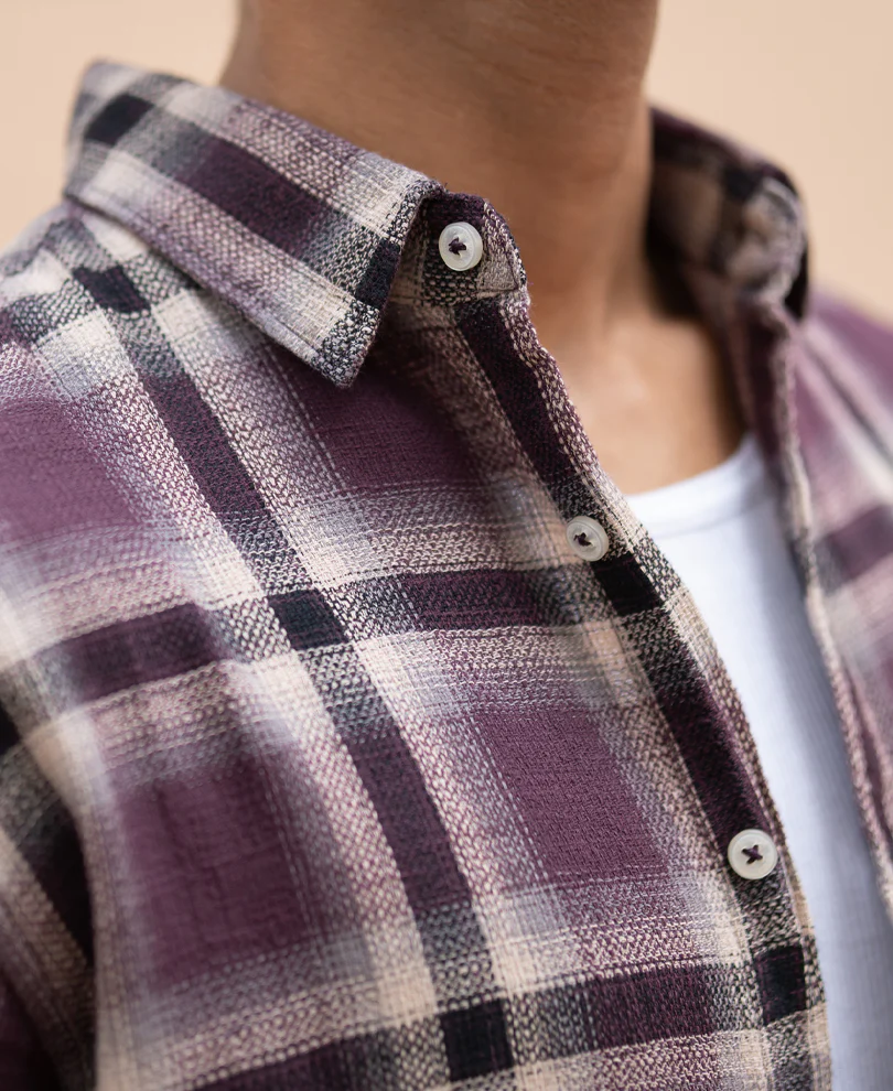 Wine Structured Checks Shirt 100% Cotton - Image 4