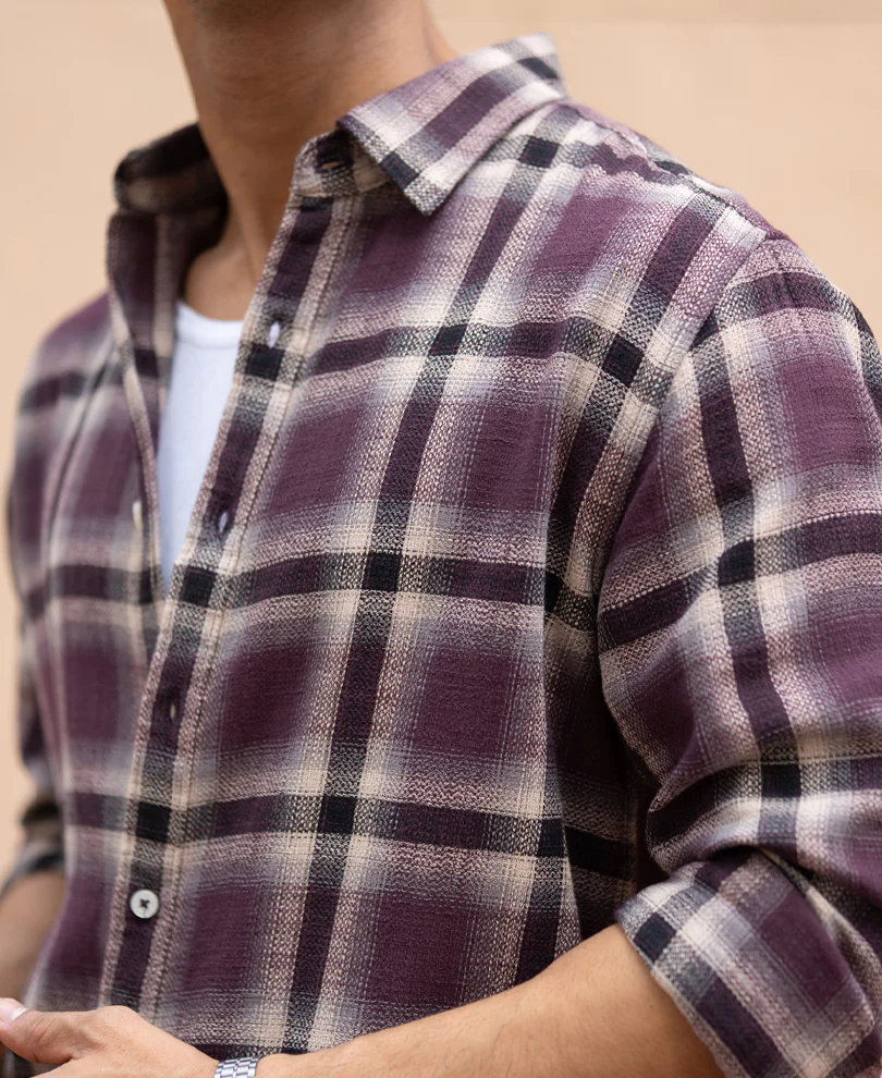 Wine Structured Checks Shirt 100% Cotton - Image 5