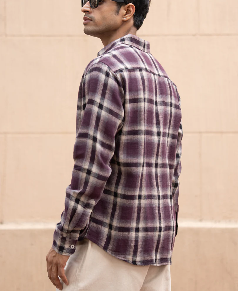Wine Structured Checks Shirt 100% Cotton - Image 6