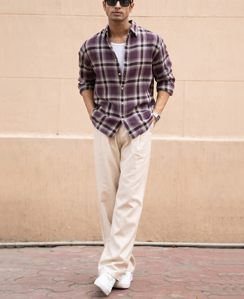 Wine Structured Checks Shirt 100% Cotton - Image 7