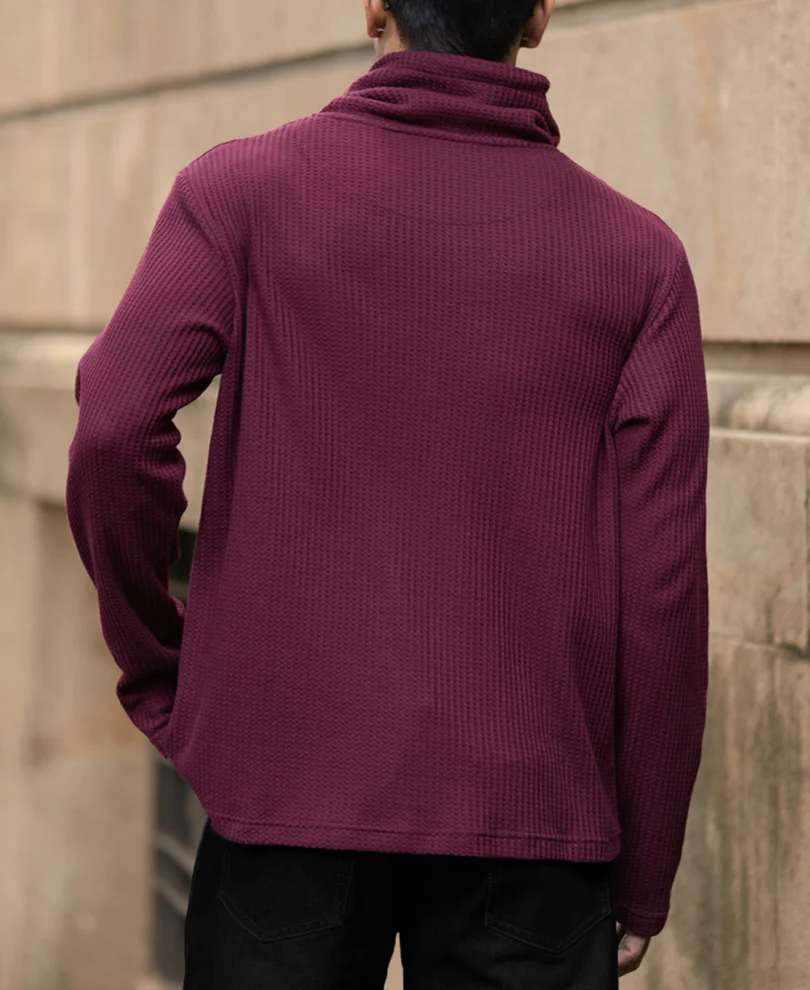Wine Structured High Neck T-Shirt - Image 5
