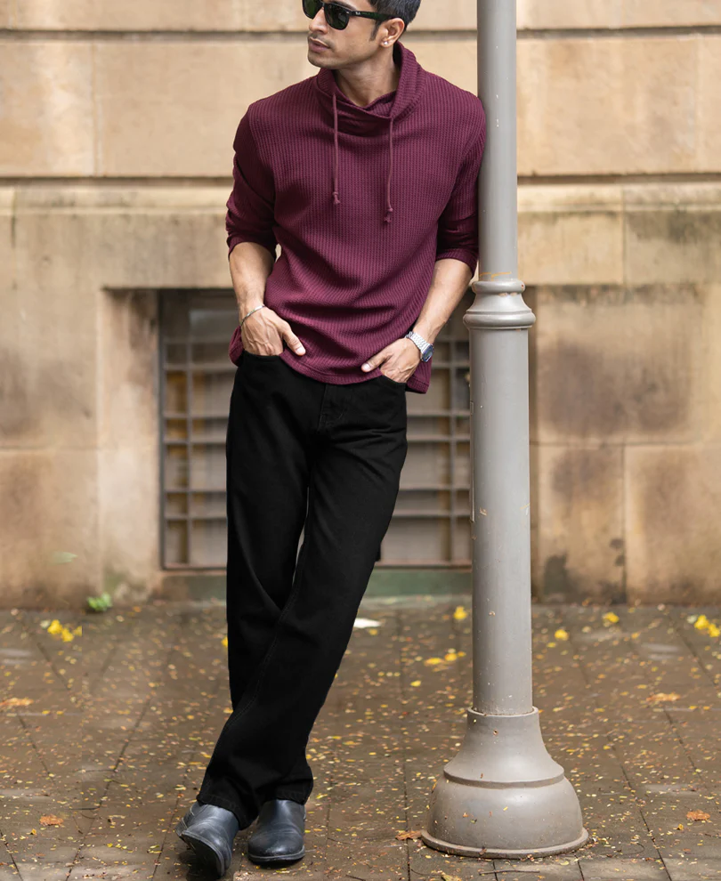 Wine Structured High Neck T-Shirt - Image 6