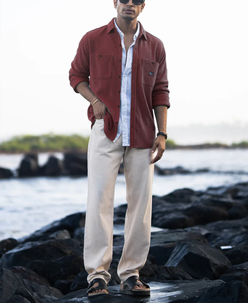 Wine Structured Knit Shirt With Pockets - Image 6