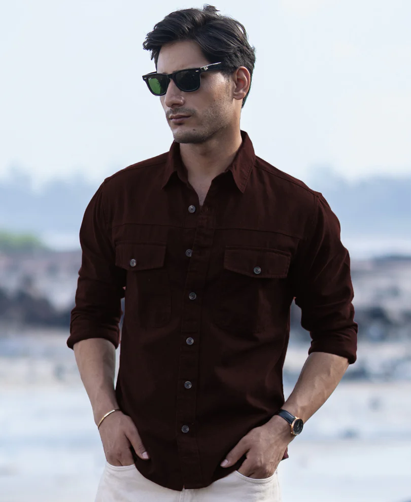 Wine Structured Overshirt With Pockets 100% Cotton - Image 2