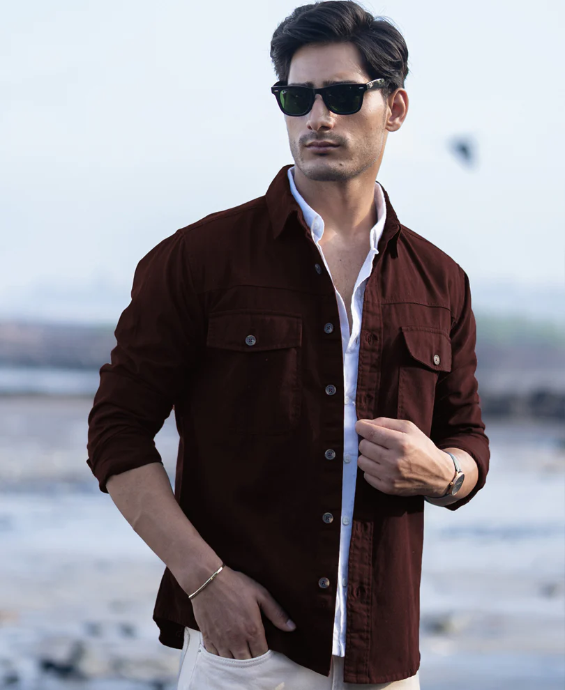 Wine Structured Overshirt With Pockets 100% Cotton - Image 3