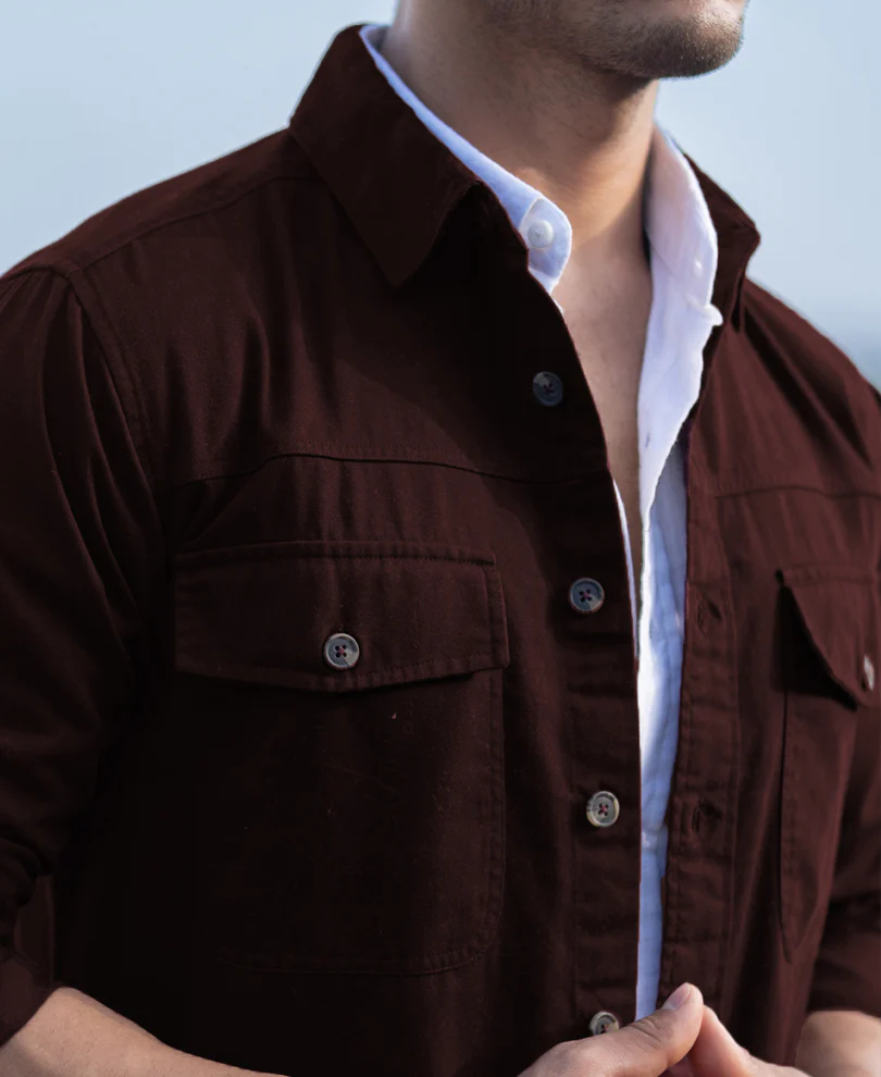 Wine Structured Overshirt With Pockets 100% Cotton - Image 4