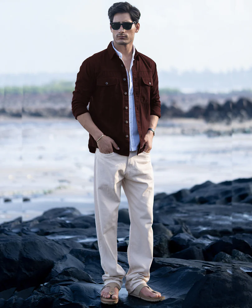 Wine Structured Overshirt With Pockets 100% Cotton - Image 6