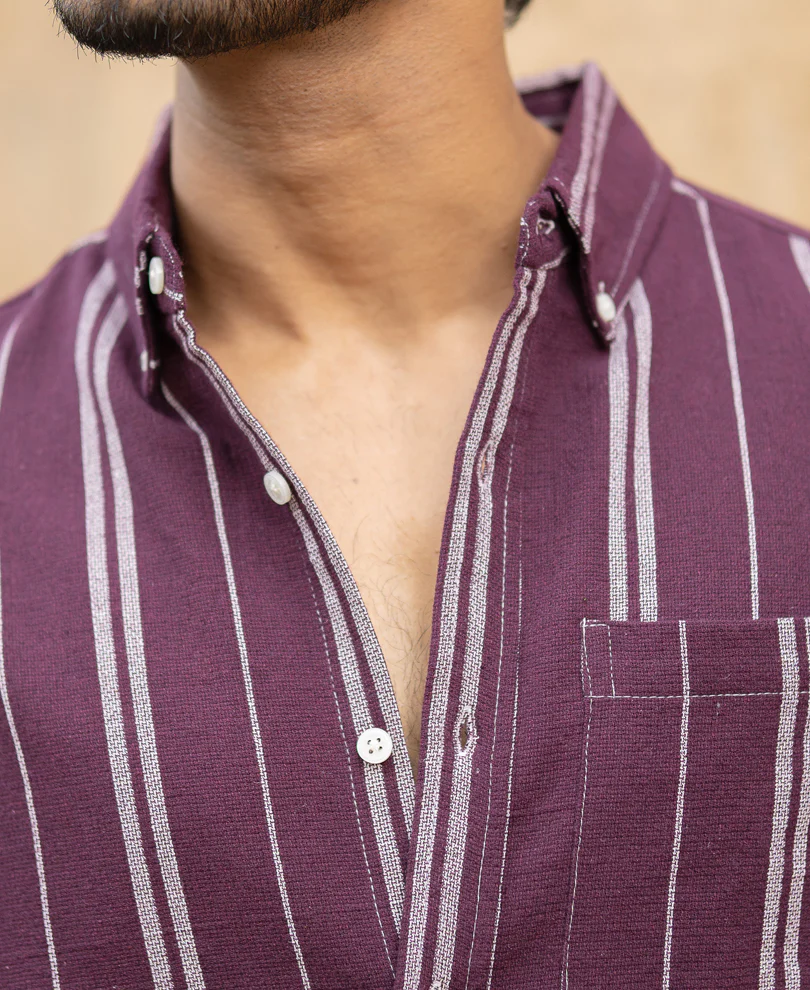 Wine Structured Stripe Shirt - Image 3