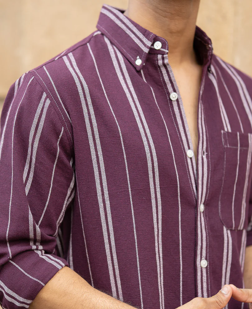 Wine Structured Stripe Shirt - Image 4