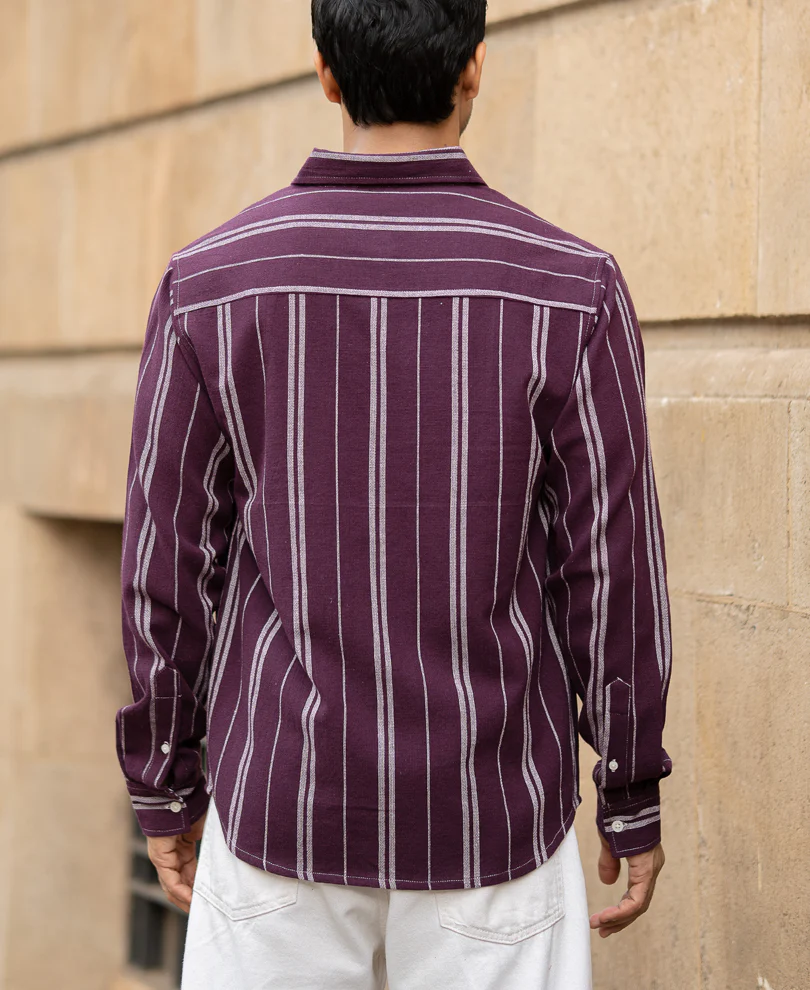 Wine Structured Stripe Shirt - Image 5