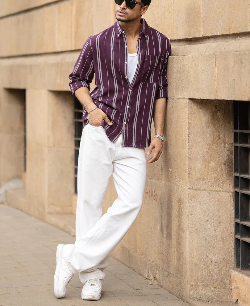 Wine Structured Stripe Shirt - Image 6