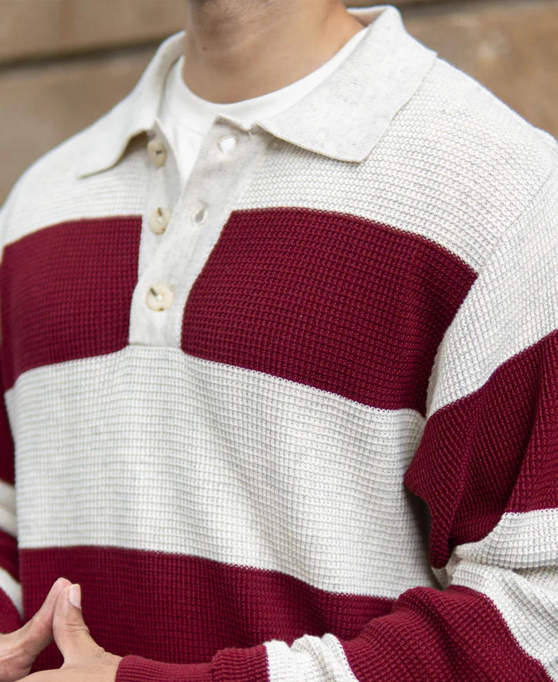 Wine Structured Stripe T-Shirt 100% Cotton - Image 4