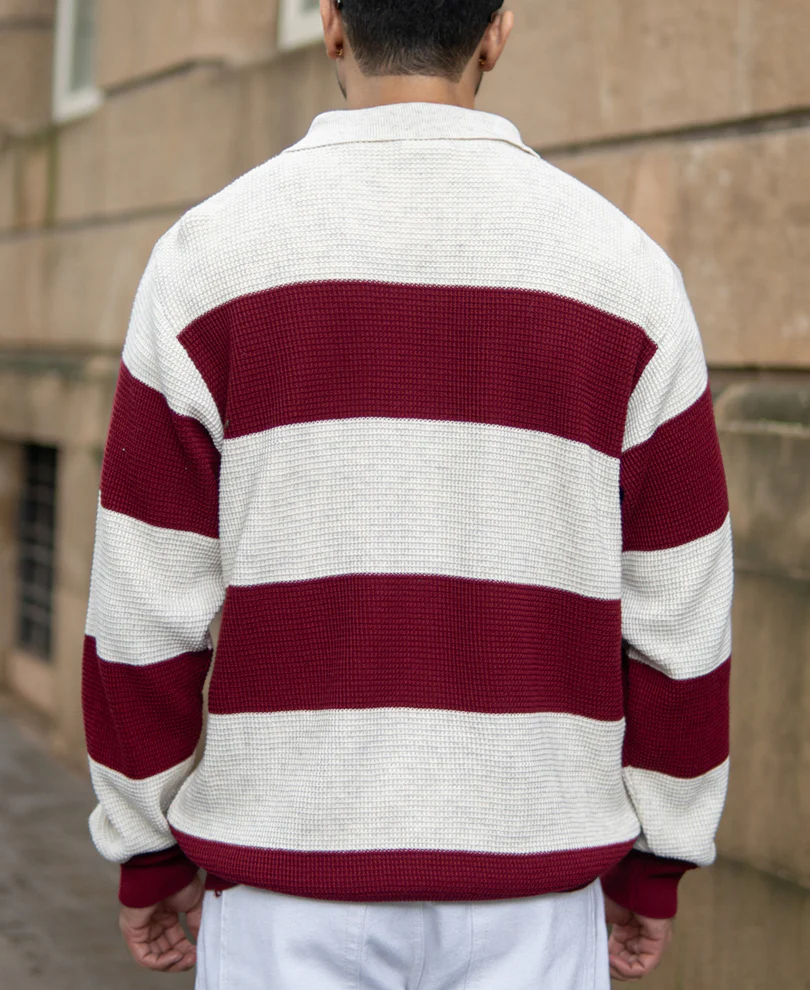 Wine Structured Stripe T-Shirt 100% Cotton - Image 5