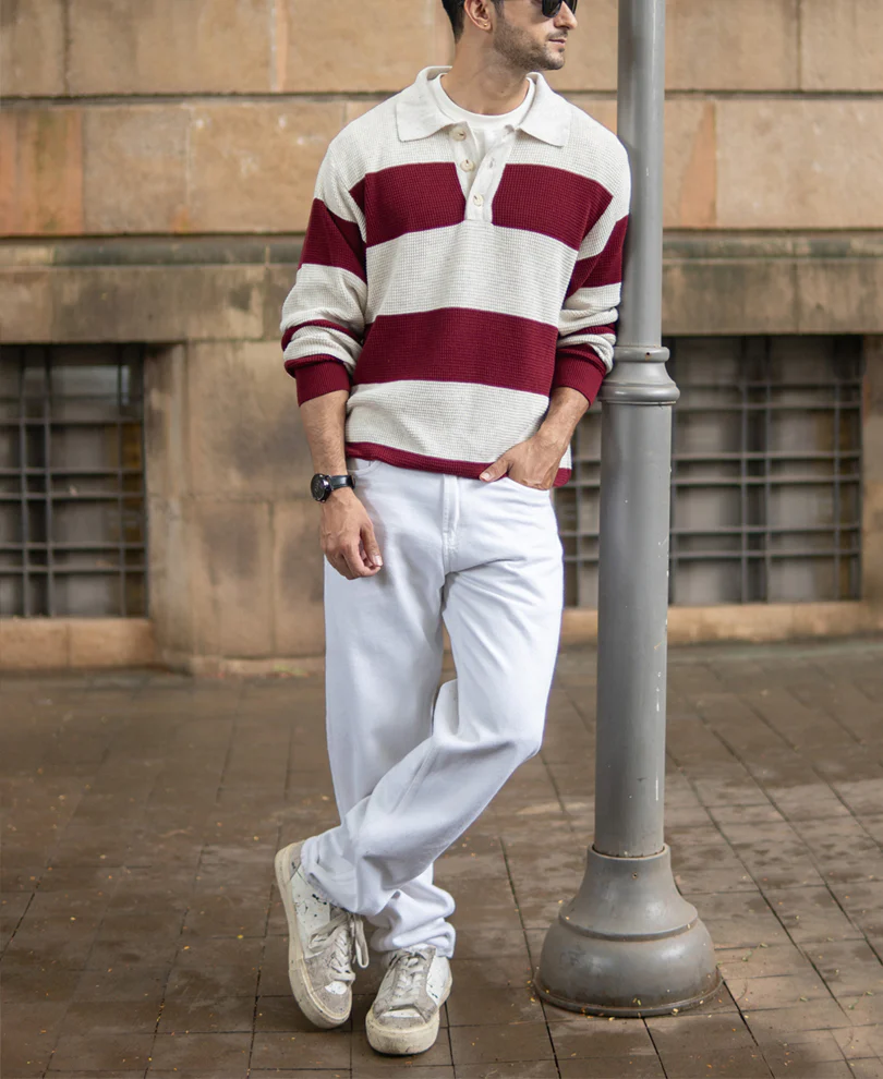 Wine Structured Stripe T-Shirt 100% Cotton - Image 6