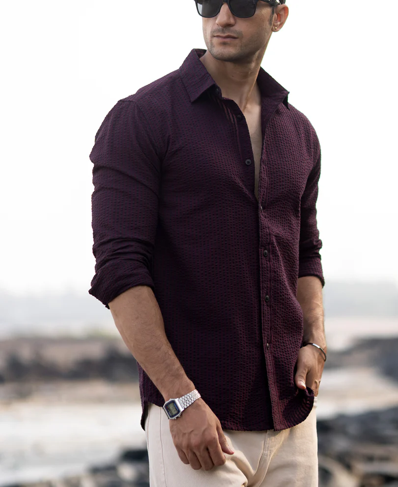 Wine Structured Striped Shirt 100% Cotton - Image 2