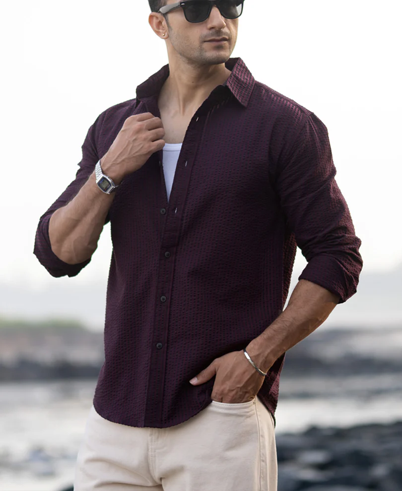 Wine Structured Striped Shirt 100% Cotton - Image 3