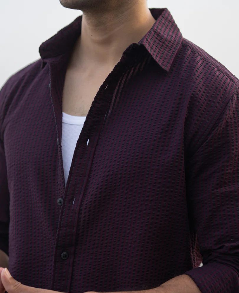 Wine Structured Striped Shirt 100% Cotton - Image 4