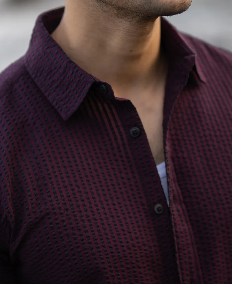 Wine Structured Striped Shirt 100% Cotton - Image 5