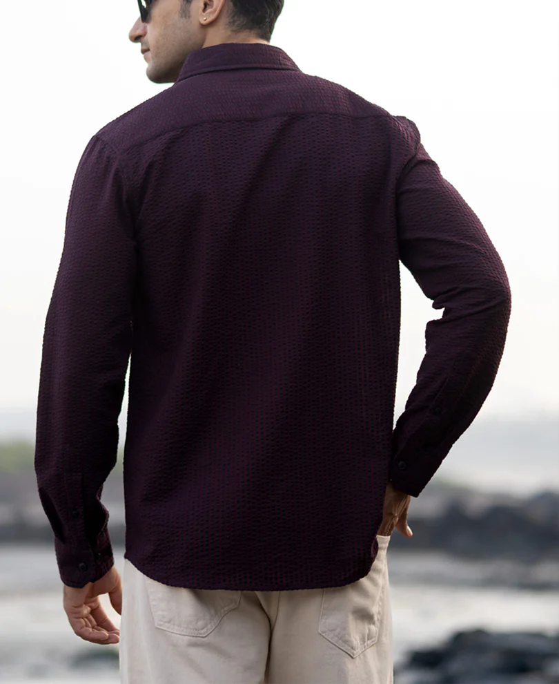 Wine Structured Striped Shirt 100% Cotton - Image 6