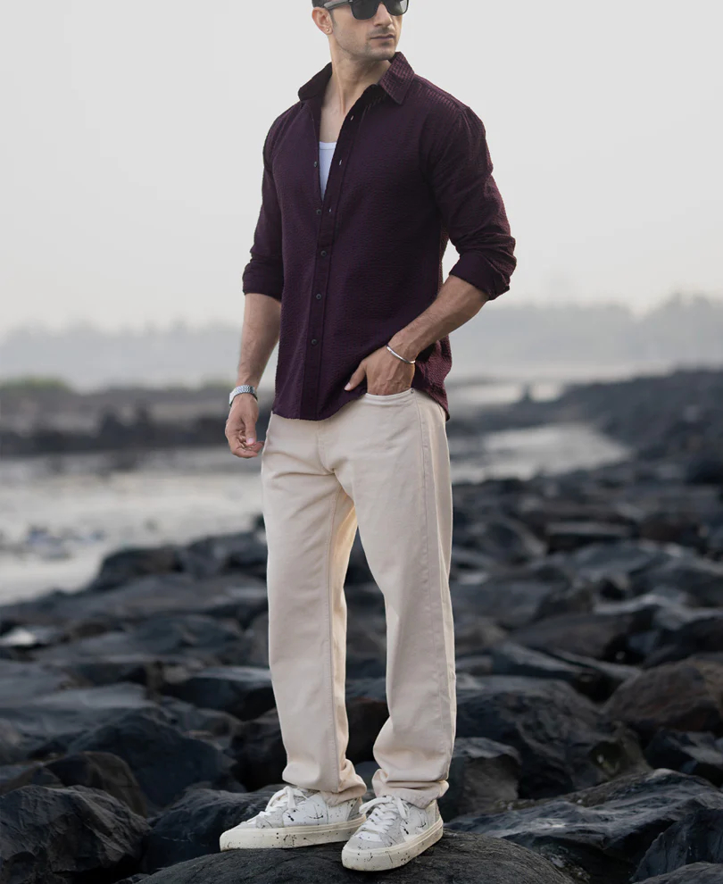 Wine Structured Striped Shirt 100% Cotton - Image 7