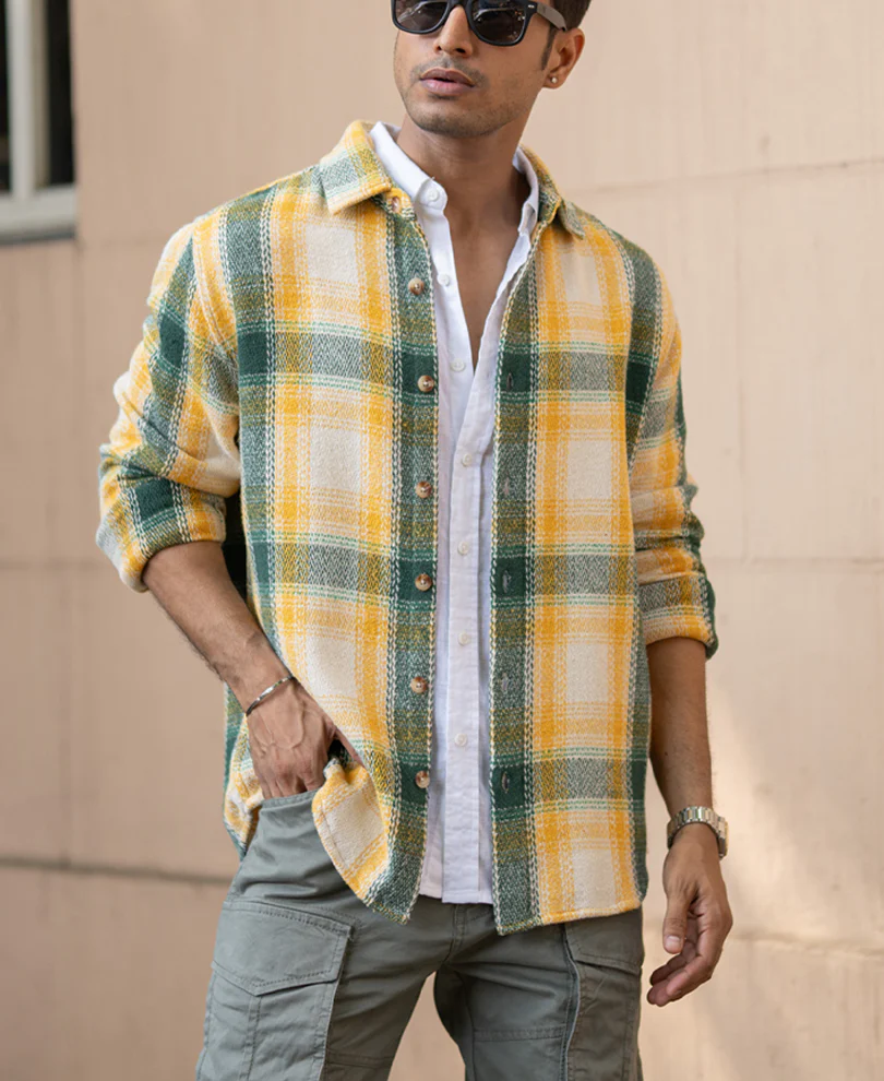 Yellow And Green Structured Checks Shirt - Image 2