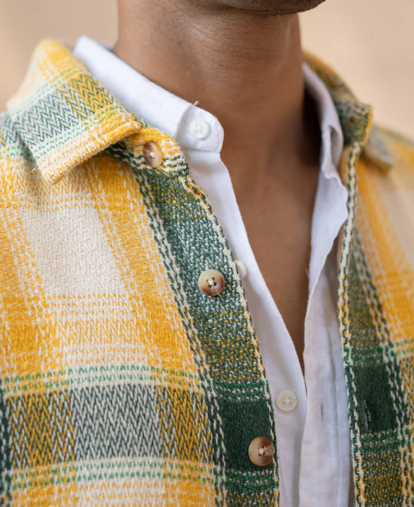 Yellow And Green Structured Checks Shirt - Image 5