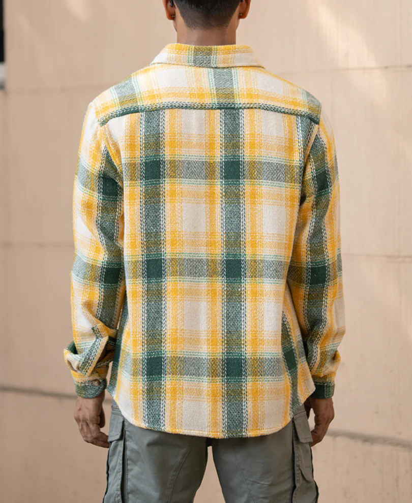 Yellow And Green Structured Checks Shirt - Image 6