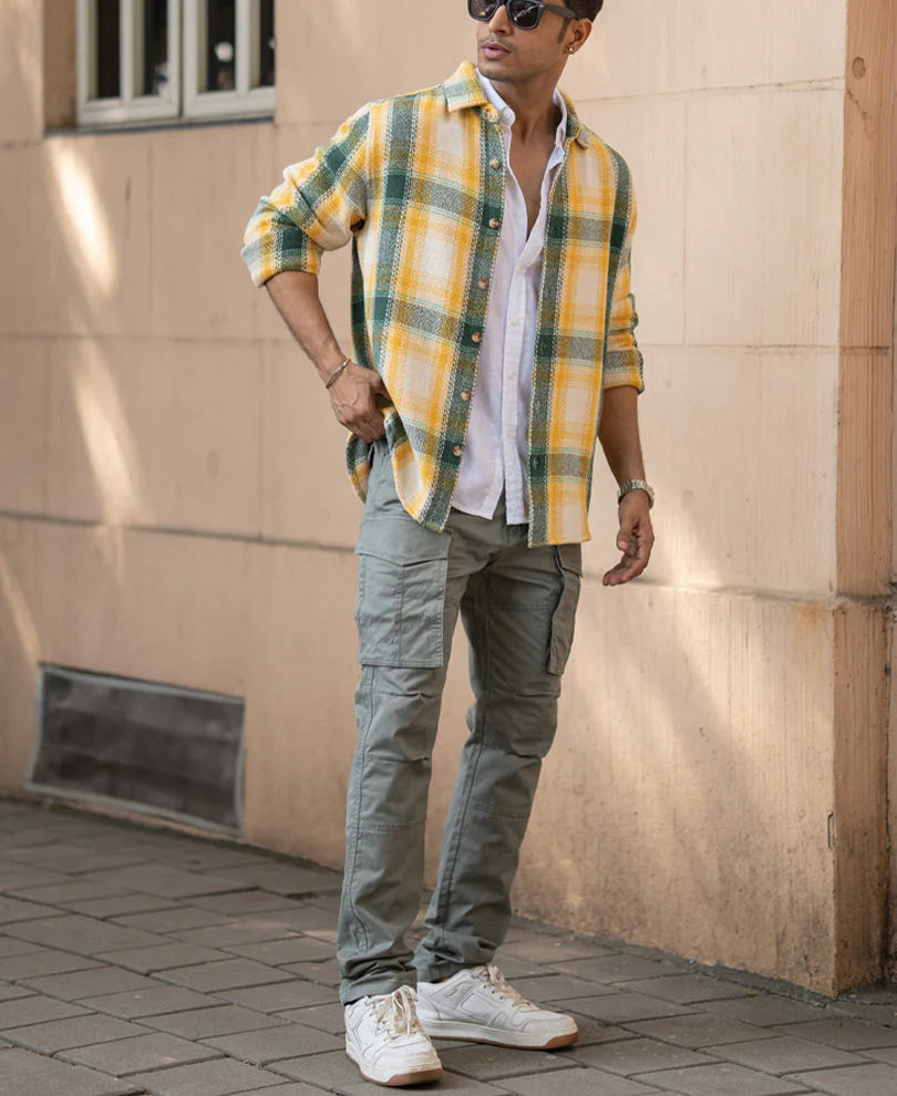 Yellow And Green Structured Checks Shirt - Image 7