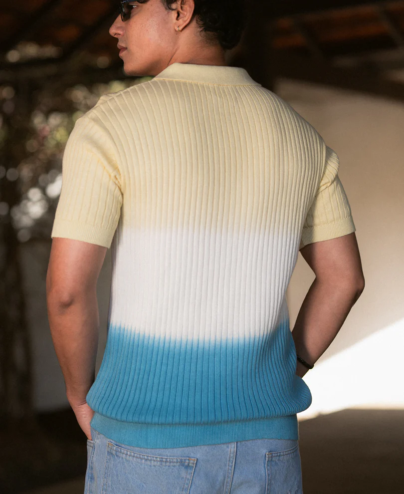 Yellow & Blue Ombre Knit T-Shirt 100% Cotton - Image 5