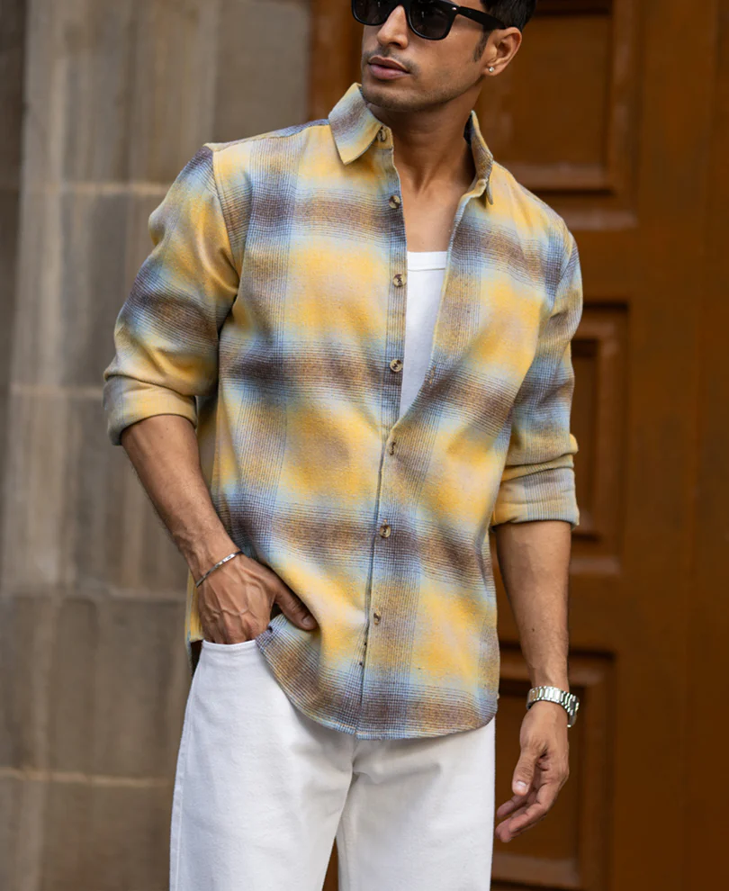 Yellow Brushed Checks Shirt - Image 2