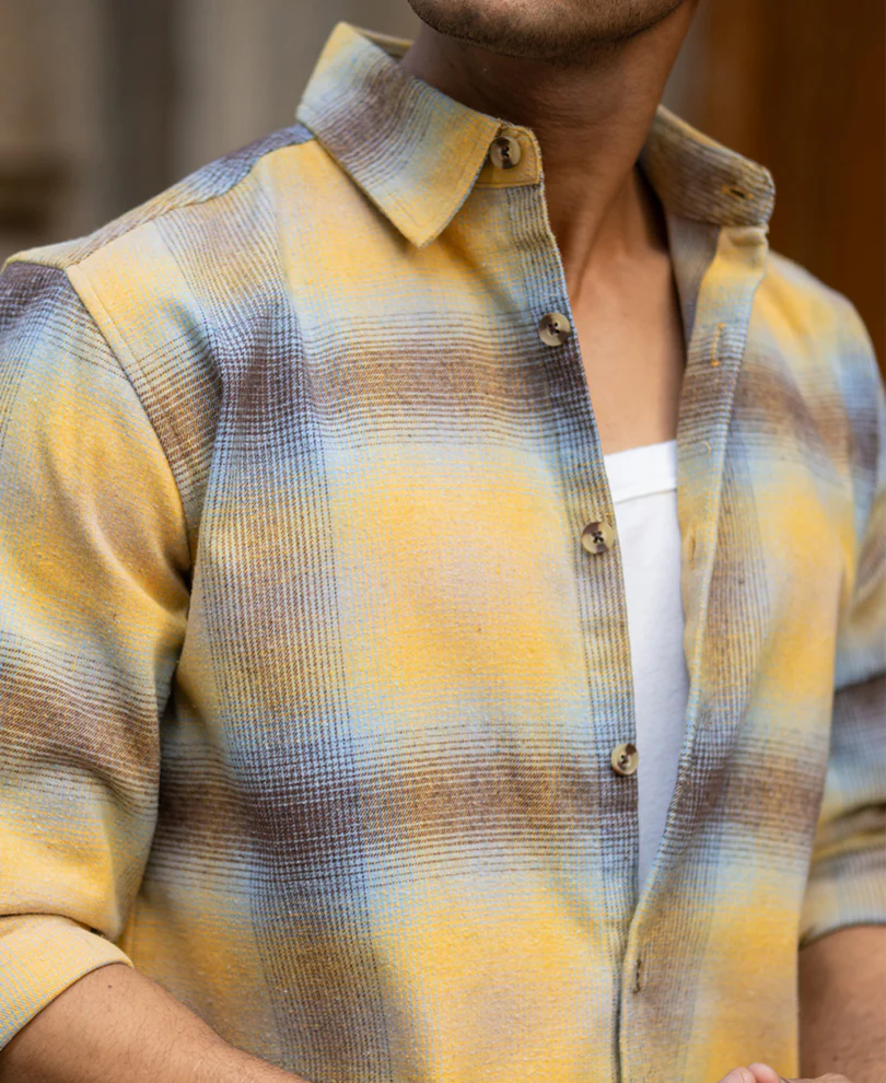 Yellow Brushed Checks Shirt - Image 4